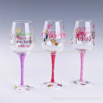 New Arrive Hand Painted Wine Glasses with 405mL Capacity, 75mm Bottom Diameter